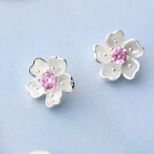 925 Sterling Silver Cherry Blossom Stud Earrings